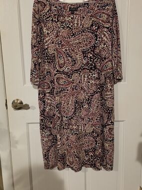 J.Jill XL Wearever Collection Paisley Boatneck Dress in Black and Pink